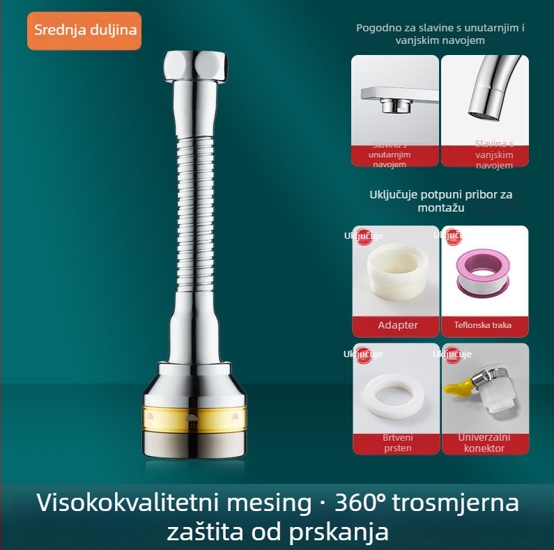 Produžni nastavak za kuhinjsku slavinu s povećanim tlakom, zaštita od prskanja, universalni adapter