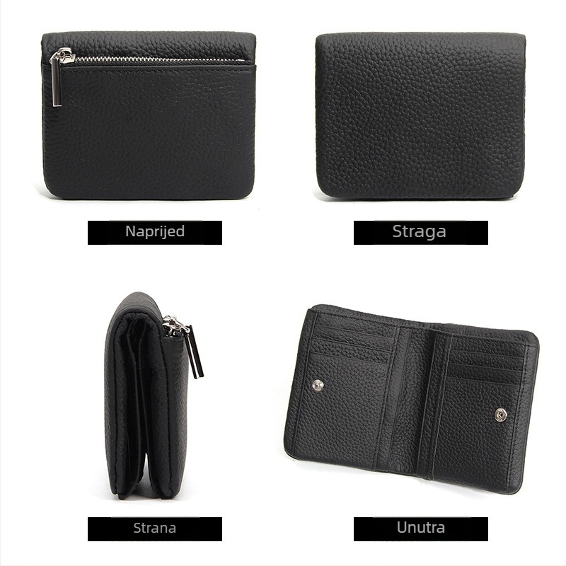 Kompaktni novčanik od kože prve sloje goveda, univerzalni, tanak zatvarač, džep za kartice i džep za novčiće, za svakodnevnu upotrebu