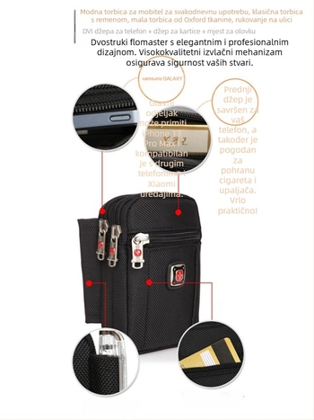 Muška torbica za telefon sa zatvaračem, Oxford materijal, vertikalni kvadratni oblik, ulični stil