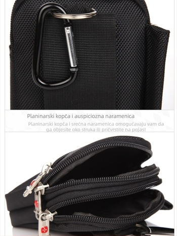 Muška torbica za telefon sa zatvaračem, Oxford materijal, vertikalni kvadratni oblik, ulični stil