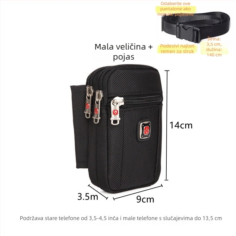 Muška torbica za telefon sa zatvaračem, Oxford materijal, vertikalni kvadratni oblik, ulični stil