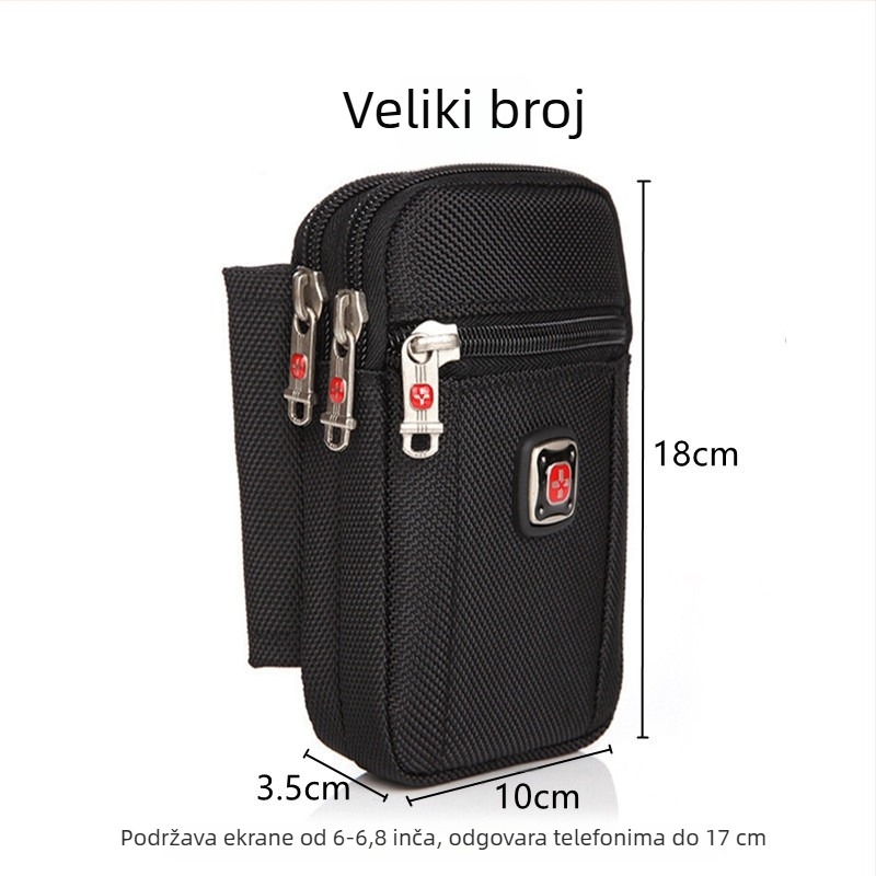 Muška torbica za telefon sa zatvaračem, Oxford materijal, vertikalni kvadratni oblik, ulični stil