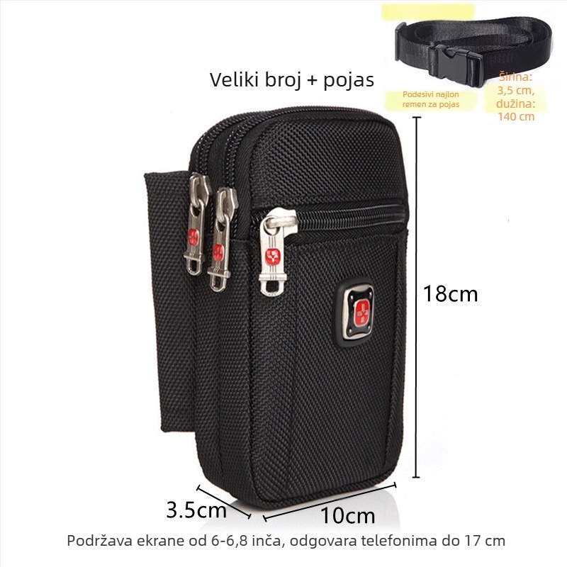 Muška torbica za telefon sa zatvaračem, Oxford materijal, vertikalni kvadratni oblik, ulični stil