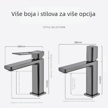 Bakrena miješajuća slavina za umivaonik, postavljena na ploču, keramički kartridžni ventil, jednodomna ručica, 0–99°C, 0,8 MPa