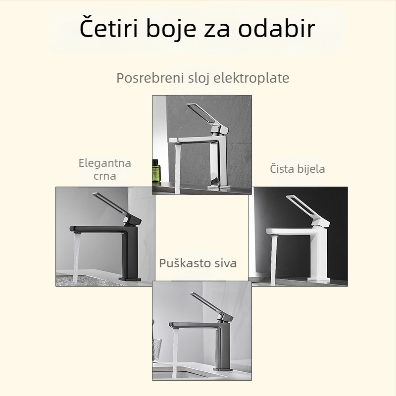 Bakrena miješajuća slavina za umivaonik, postavljena na ploču, keramički kartridžni ventil, jednodomna ručica, 0–99°C, 0,8 MPa