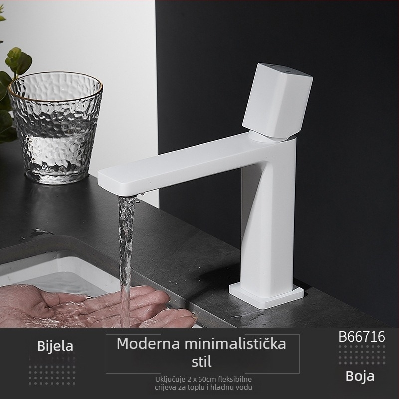 Bakrena miješajuća slavina za umivaonik, postavljena na ploču, keramički kartridžni ventil, jednodomna ručica, 0–99°C, 0,8 MPa