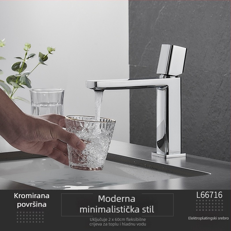 Bakrena miješajuća slavina za umivaonik, postavljena na ploču, keramički kartridžni ventil, jednodomna ručica, 0–99°C, 0,8 MPa