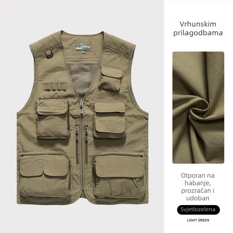 Foto radni prsluk s prilagođenim logom, višestruke džepove s mrežastim panelima, najlon/poliamid 100%, zatvarač, slobodan kroj, ljeto