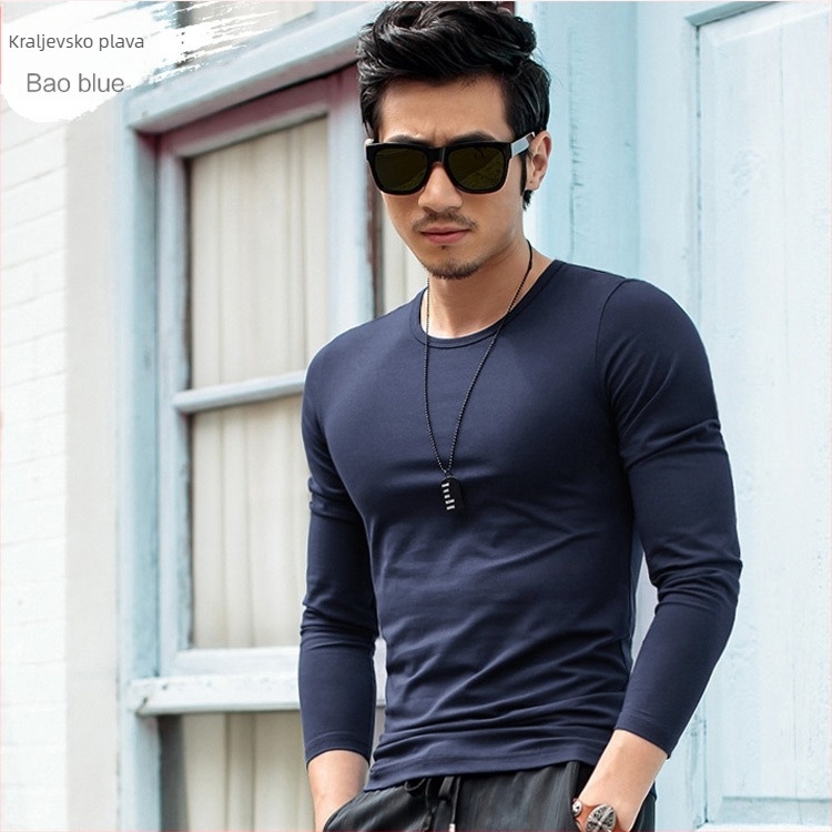 Muška T majica s dugim rukavima, slim-fit, casual stil, poliester, jednobojna boja