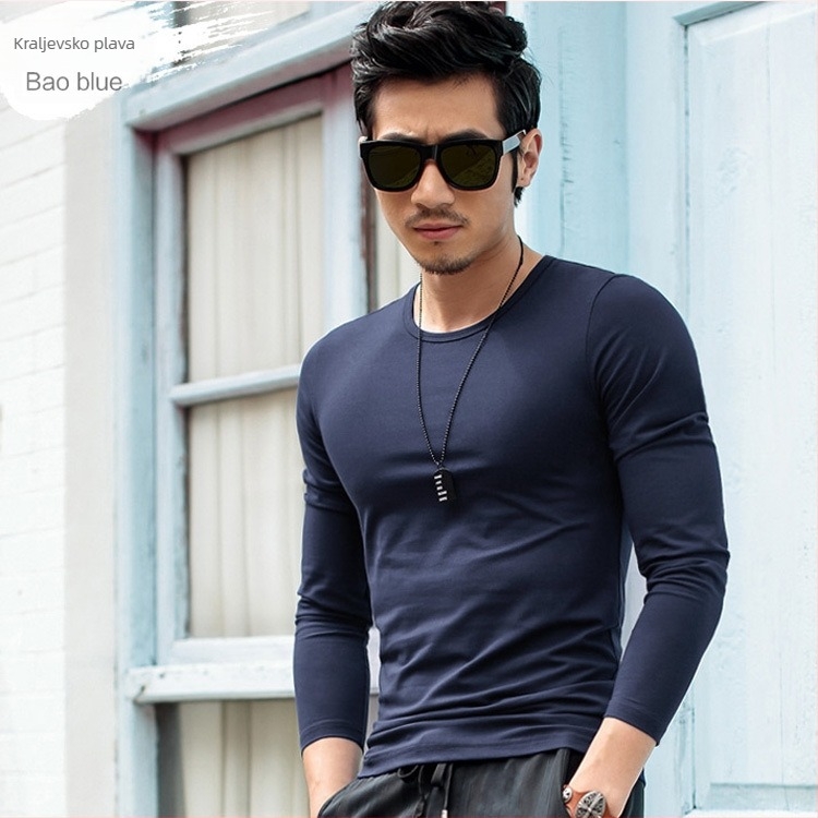 Muška T majica s dugim rukavima, slim-fit, casual stil, poliester, jednobojna boja