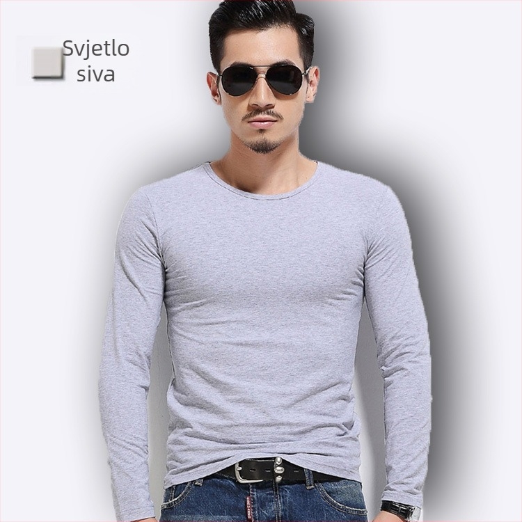 Muška T majica s dugim rukavima, slim-fit, casual stil, poliester, jednobojna boja