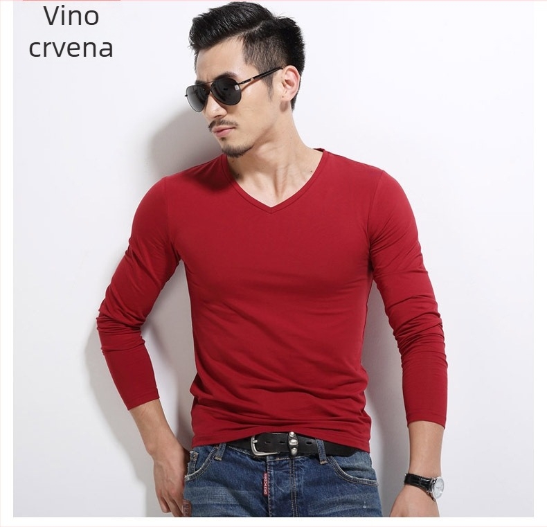 Muška T majica s dugim rukavima, slim-fit, casual stil, poliester, jednobojna boja