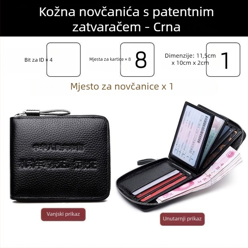 Kožna torbica za vozačku i novčanik s patentnim zatvaračem, sve-u-jednom držač kartica, prva sloj teleće kože, urbanistički minimalistički stil, brend C.DYRIYA