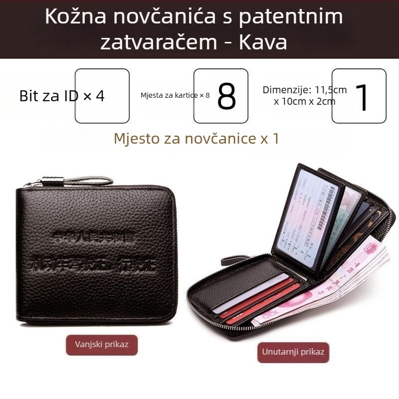 Kožna torbica za vozačku i novčanik s patentnim zatvaračem, sve-u-jednom držač kartica, prva sloj teleće kože, urbanistički minimalistički stil, brend C.DYRIYA