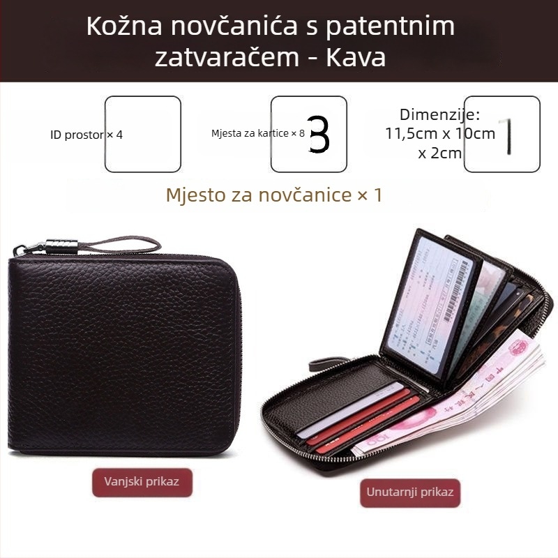Kožna torbica za vozačku i novčanik s patentnim zatvaračem, sve-u-jednom držač kartica, prva sloj teleće kože, urbanistički minimalistički stil, brend C.DYRIYA