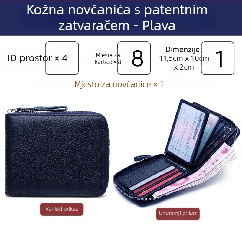 Kožna torbica za vozačku i novčanik s patentnim zatvaračem, sve-u-jednom držač kartica, prva sloj teleće kože, urbanistički minimalistički stil, brend C.DYRIYA