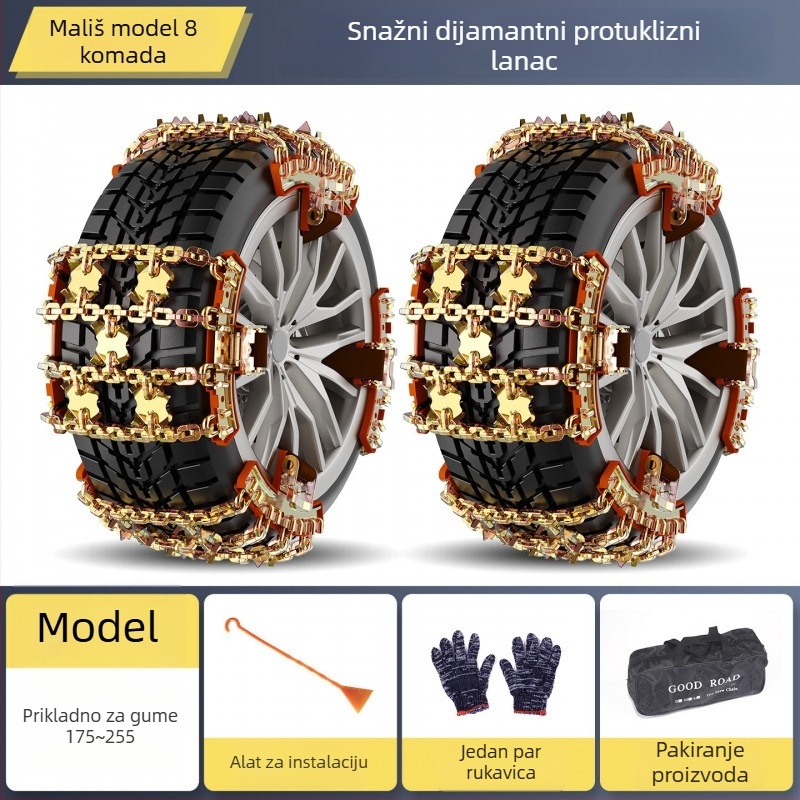 Univerzalni čelični lanac za gume za SUV i putničke automobile – raspon guma 175–285, težina 6.6–7 kg, model: Universal