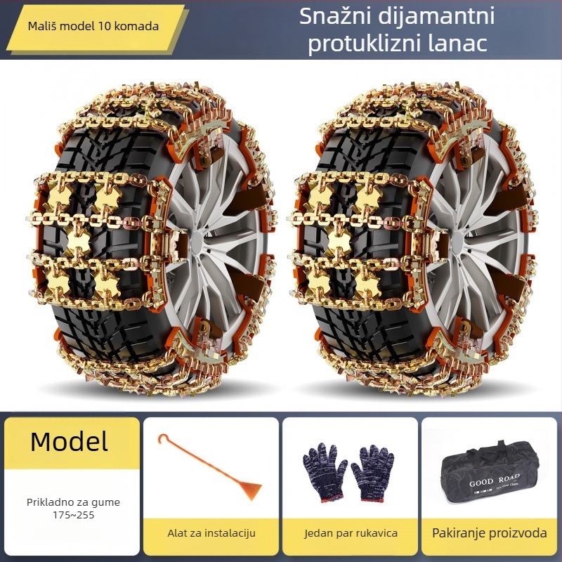 Univerzalni čelični lanac za gume za SUV i putničke automobile – raspon guma 175–285, težina 6.6–7 kg, model: Universal