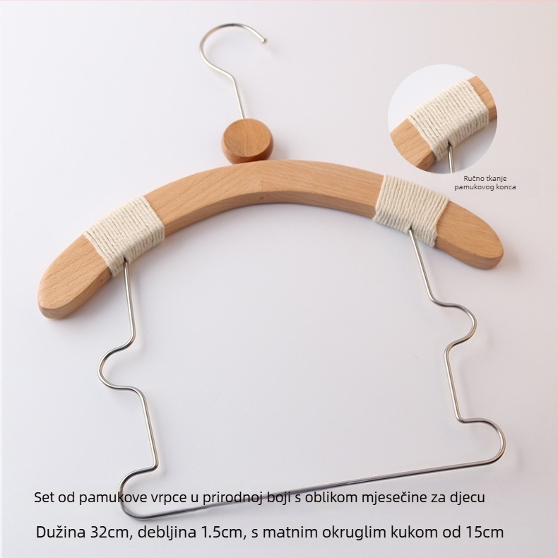 Drvene vješalice za djecu s protuklizne, klip za hlače, 10-komplet, prilagodljiv
