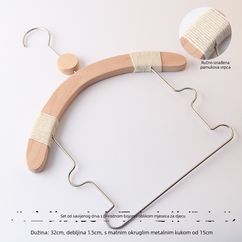 Drvene vješalice za djecu s protuklizne, klip za hlače, 10-komplet, prilagodljiv