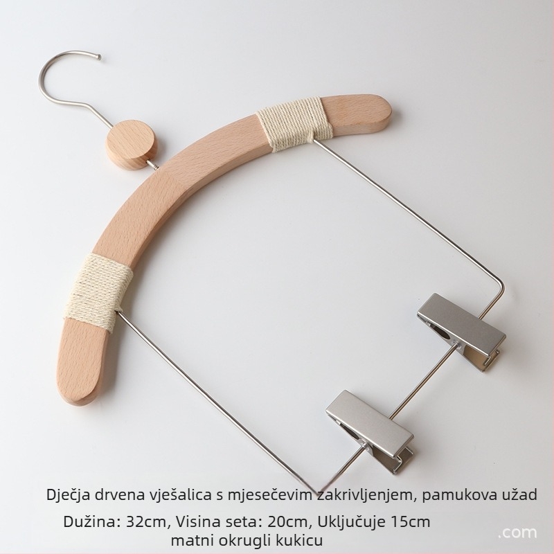Drvene vješalice za djecu s protuklizne, klip za hlače, 10-komplet, prilagodljiv
