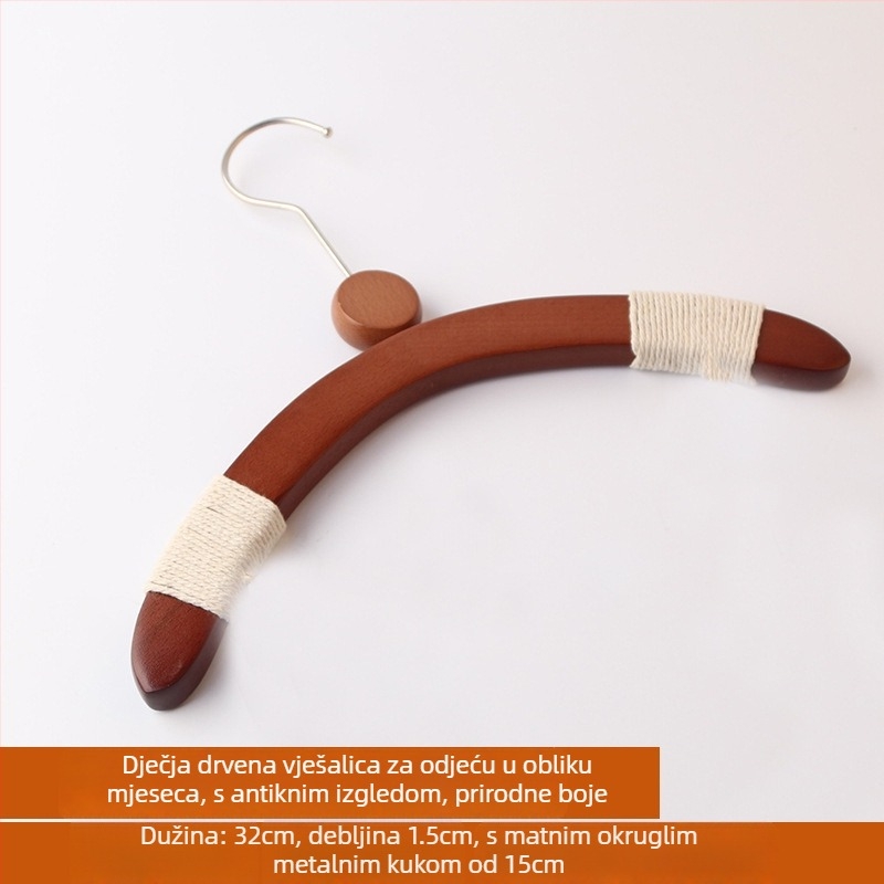 Drvene vješalice za djecu s protuklizne, klip za hlače, 10-komplet, prilagodljiv