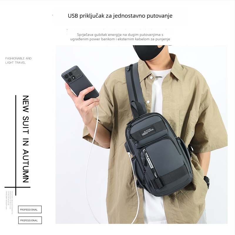 Muška prsna torba - vodootporna membrana, proširivi dizajn, velika kapaciteta, kompatibilna s 8-inčnim prijenosnim računalom, višefunkcionalna crossbody torba