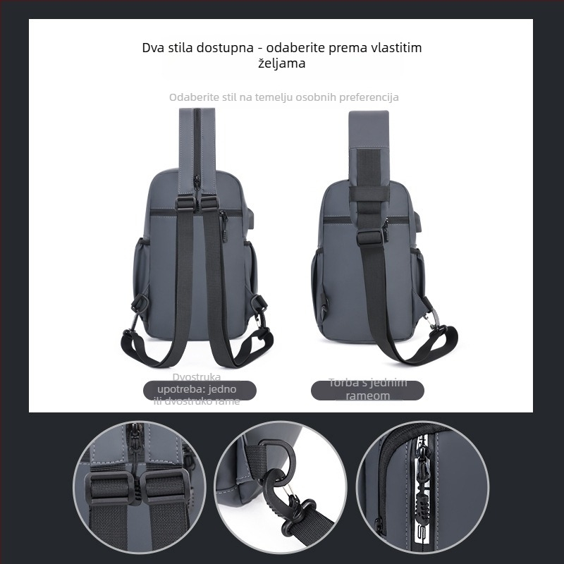 Muška prsna torba - vodootporna membrana, proširivi dizajn, velika kapaciteta, kompatibilna s 8-inčnim prijenosnim računalom, višefunkcionalna crossbody torba