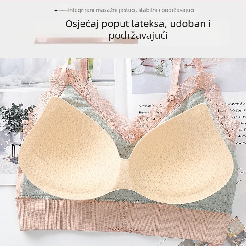 Bez naramenica grudni wrap s čipkastim leđima i odvojivom jastučićem, prozračan najlon, tanke oblikovane košarice