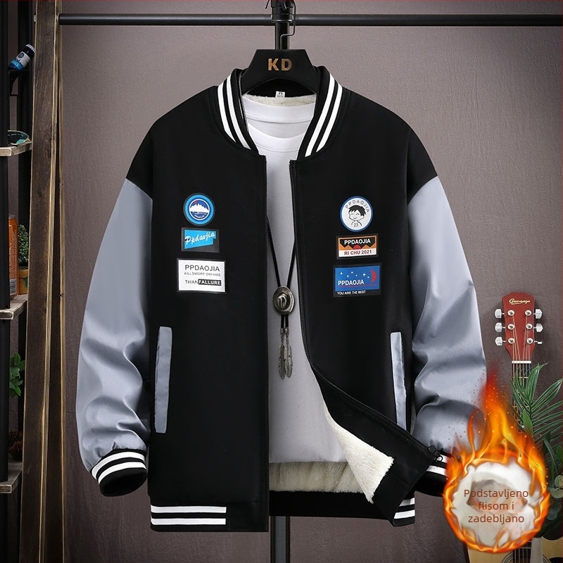 Corduroy baseball jakna s kapuljačom za tinejdžerske dječake - podstava od kunićjeg krzna, proljeće 2025, korejski stil