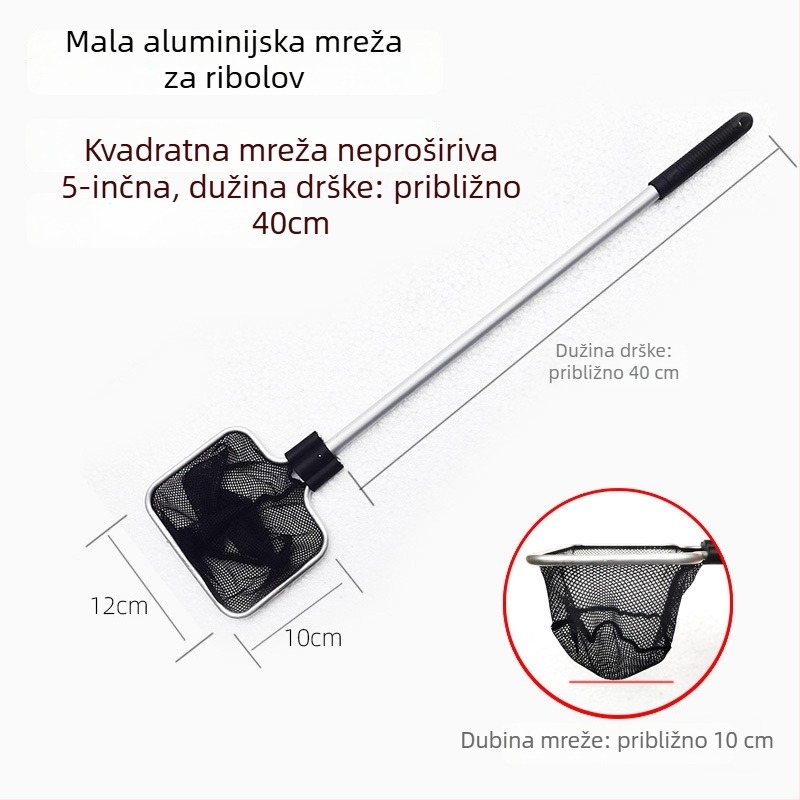 Aluminijska mreža za akvarij s teleskopskom drškom i poliester mrežom, 500 g, oprema za akvarij