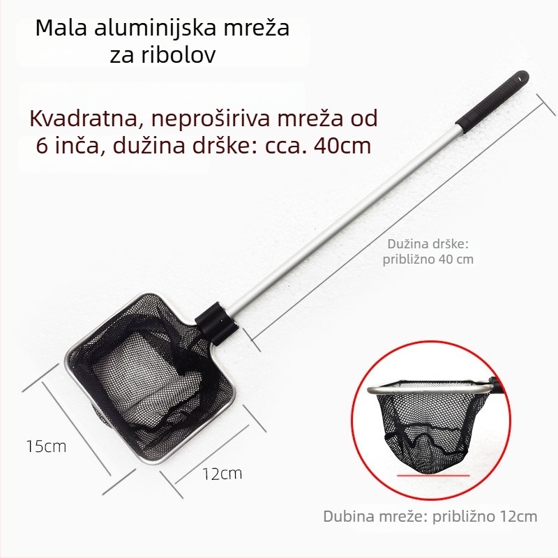 Aluminijska mreža za akvarij s teleskopskom drškom i poliester mrežom, 500 g, oprema za akvarij