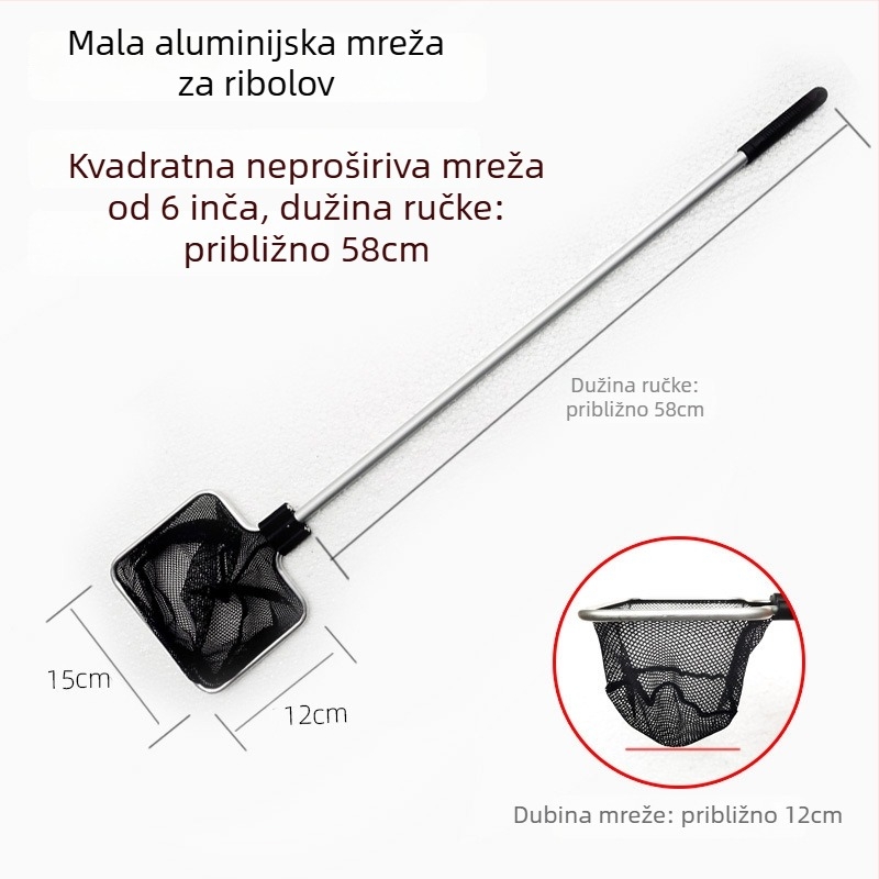 Aluminijska mreža za akvarij s teleskopskom drškom i poliester mrežom, 500 g, oprema za akvarij