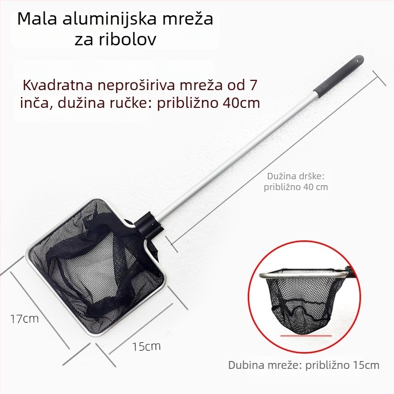 Aluminijska mreža za akvarij s teleskopskom drškom i poliester mrežom, 500 g, oprema za akvarij