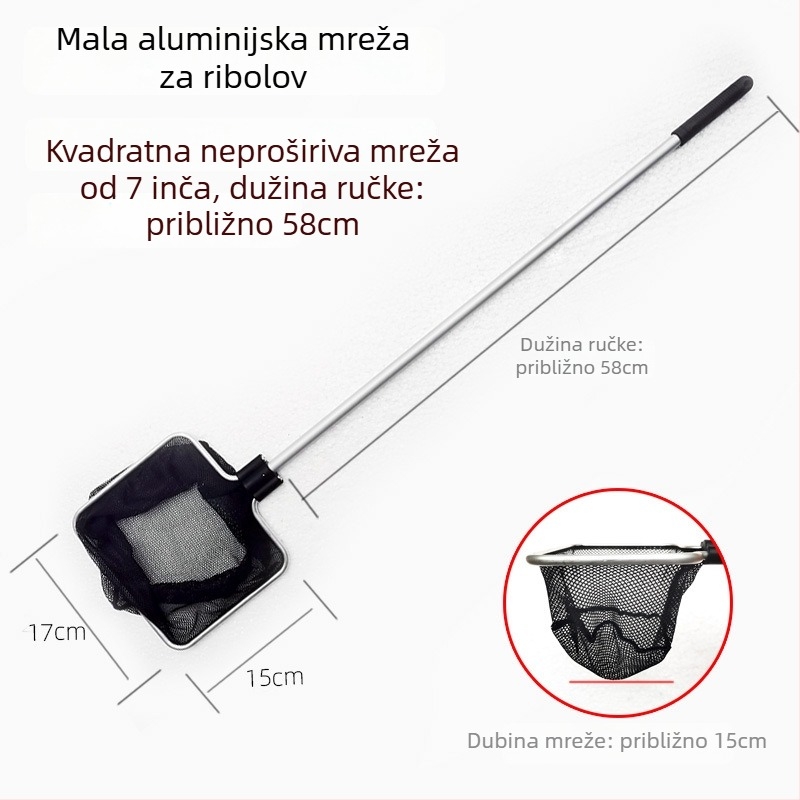 Aluminijska mreža za akvarij s teleskopskom drškom i poliester mrežom, 500 g, oprema za akvarij