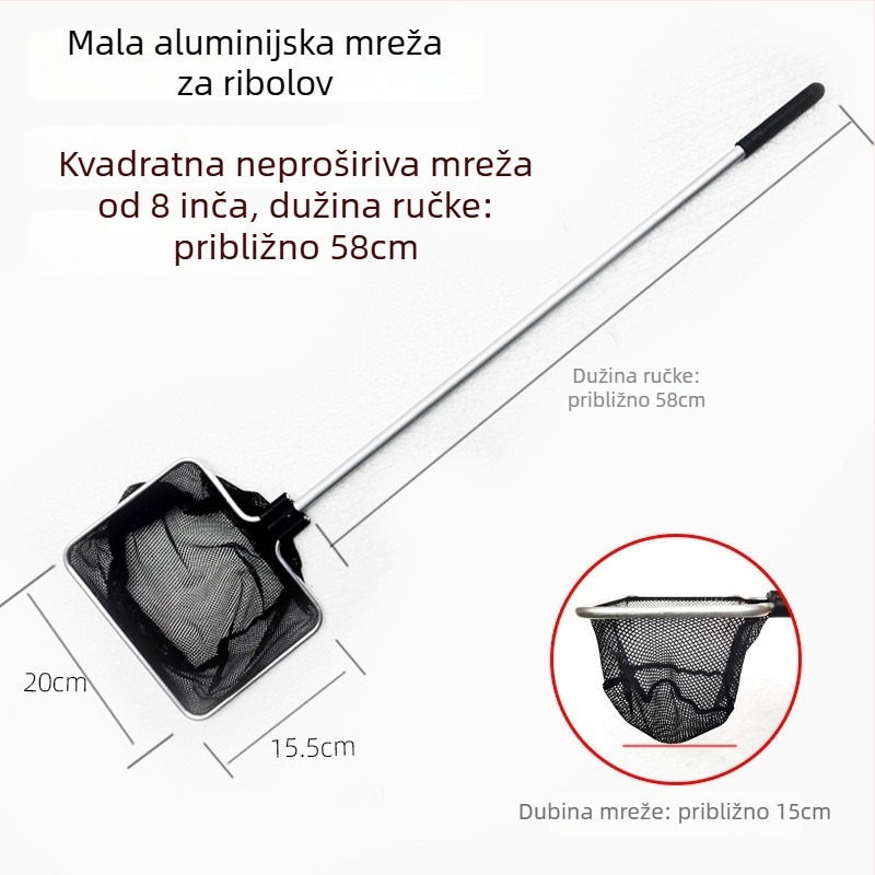 Aluminijska mreža za akvarij s teleskopskom drškom i poliester mrežom, 500 g, oprema za akvarij