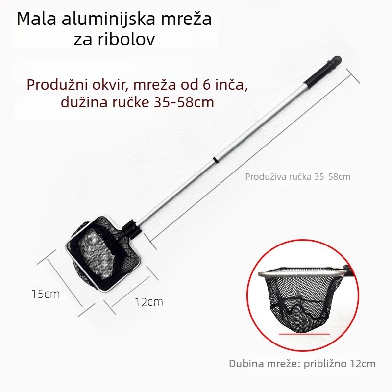 Aluminijska mreža za akvarij s teleskopskom drškom i poliester mrežom, 500 g, oprema za akvarij