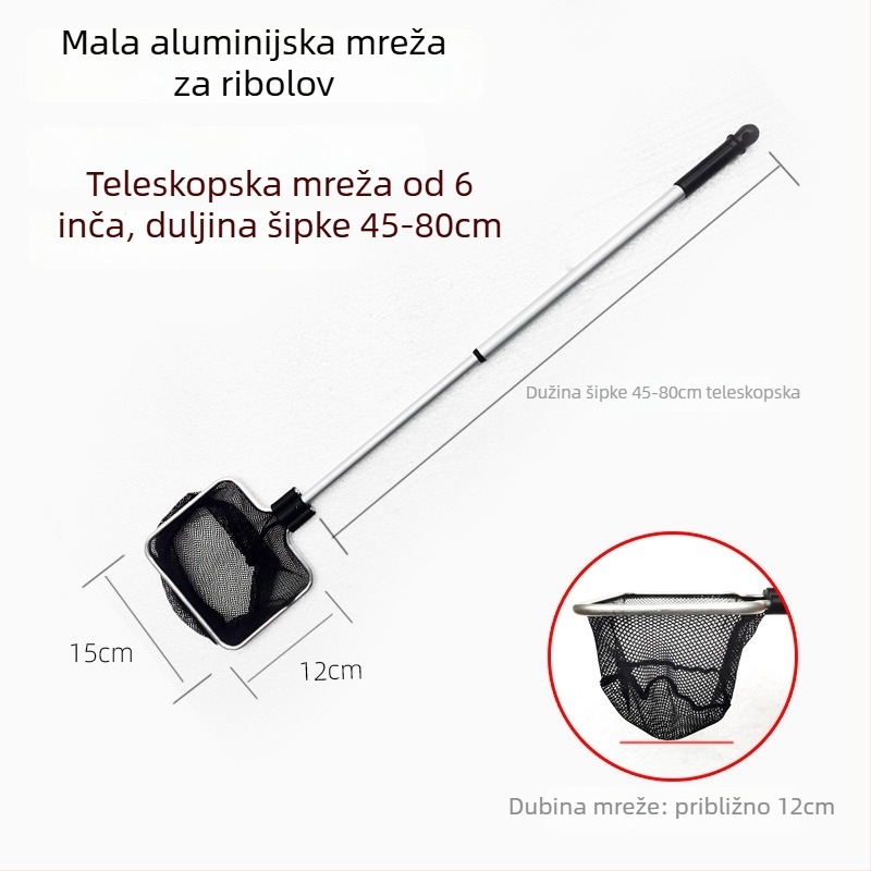 Aluminijska mreža za akvarij s teleskopskom drškom i poliester mrežom, 500 g, oprema za akvarij