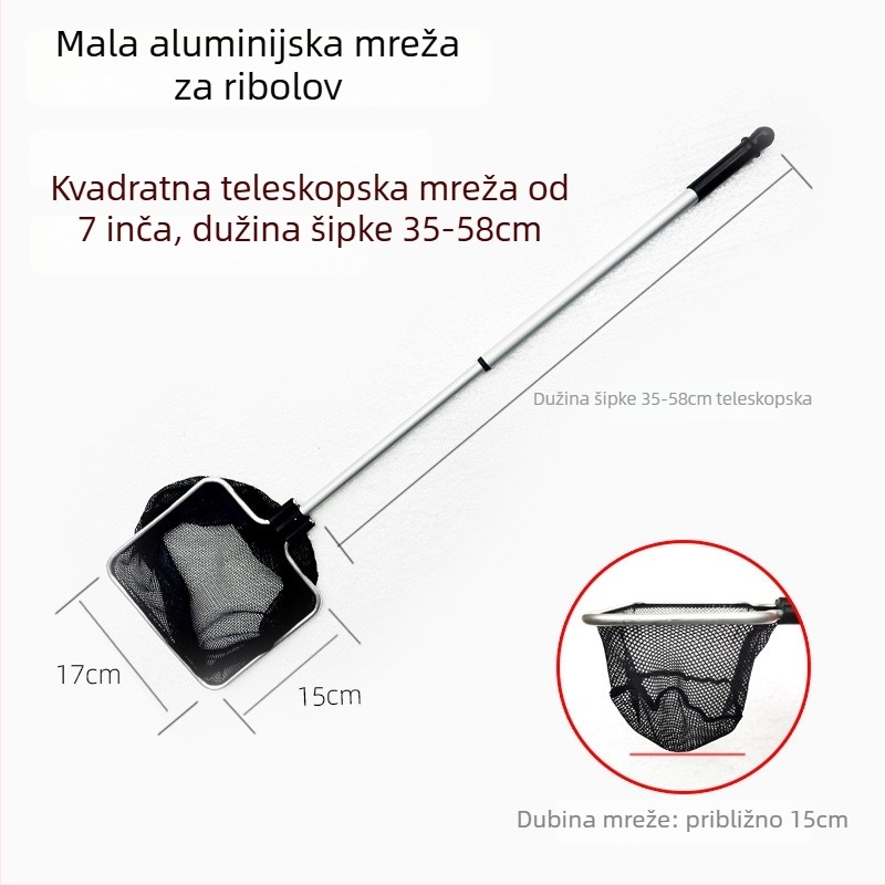 Aluminijska mreža za akvarij s teleskopskom drškom i poliester mrežom, 500 g, oprema za akvarij