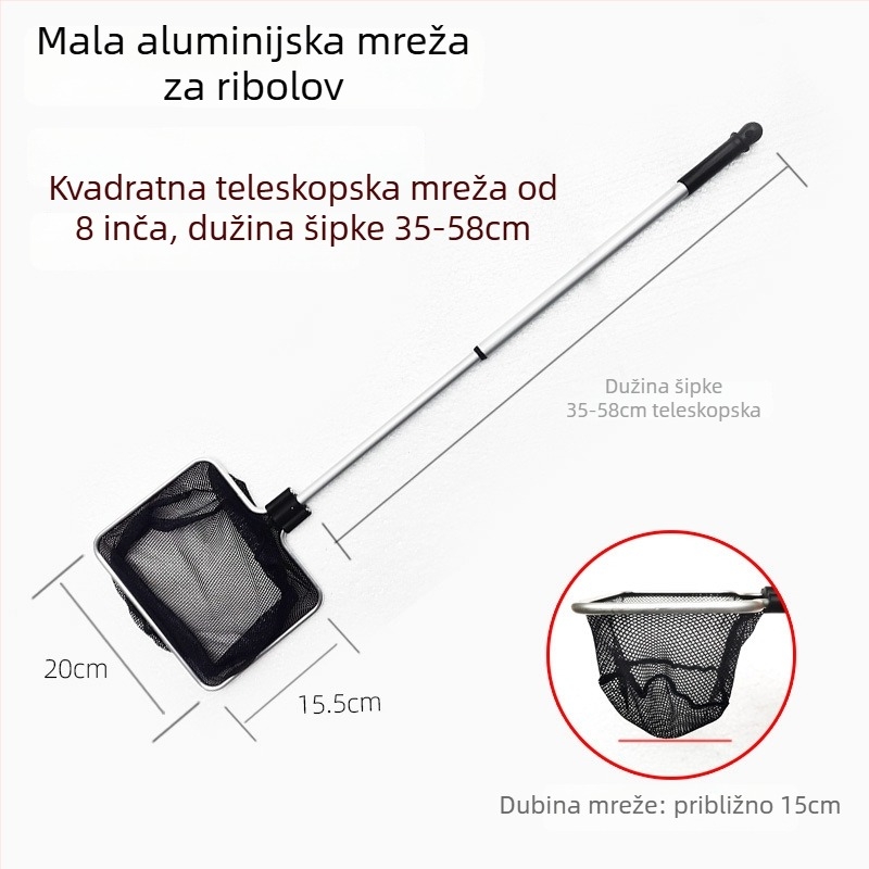 Aluminijska mreža za akvarij s teleskopskom drškom i poliester mrežom, 500 g, oprema za akvarij