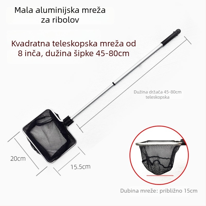 Aluminijska mreža za akvarij s teleskopskom drškom i poliester mrežom, 500 g, oprema za akvarij