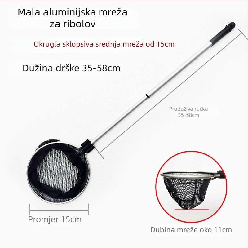 Aluminijska mreža za akvarij s teleskopskom drškom i poliester mrežom, 500 g, oprema za akvarij