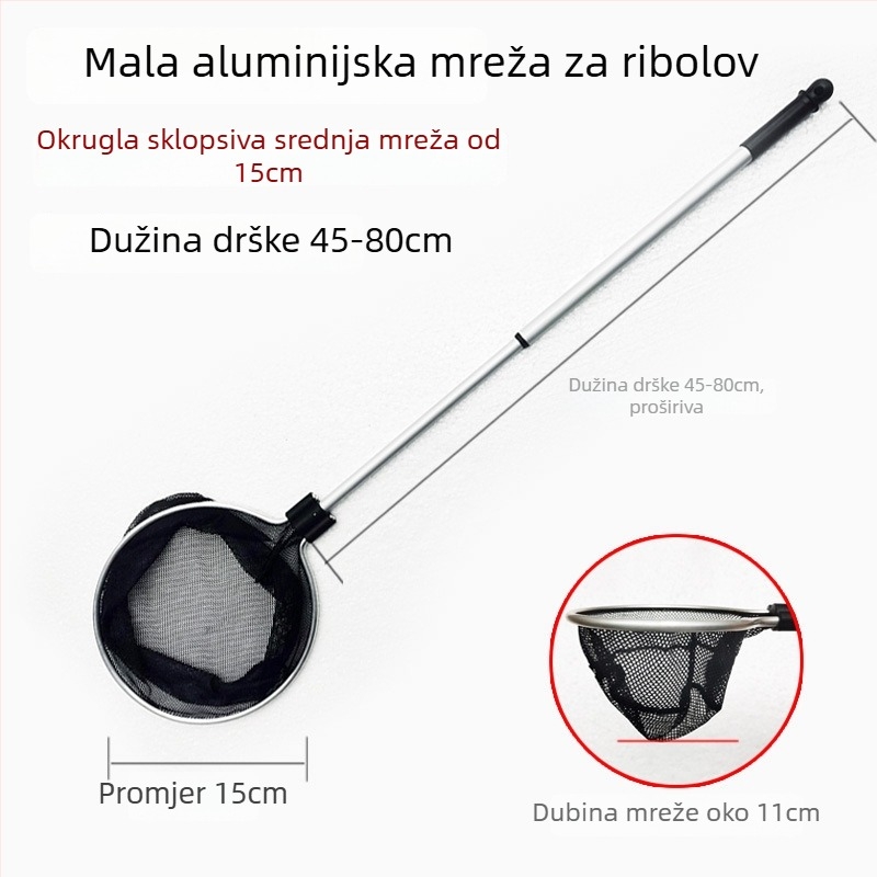 Aluminijska mreža za akvarij s teleskopskom drškom i poliester mrežom, 500 g, oprema za akvarij