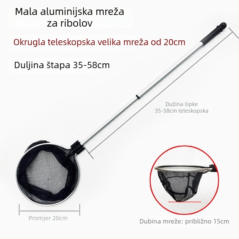 Aluminijska mreža za akvarij s teleskopskom drškom i poliester mrežom, 500 g, oprema za akvarij
