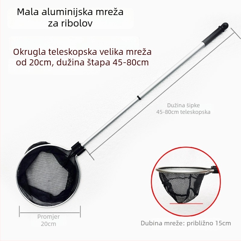 Aluminijska mreža za akvarij s teleskopskom drškom i poliester mrežom, 500 g, oprema za akvarij