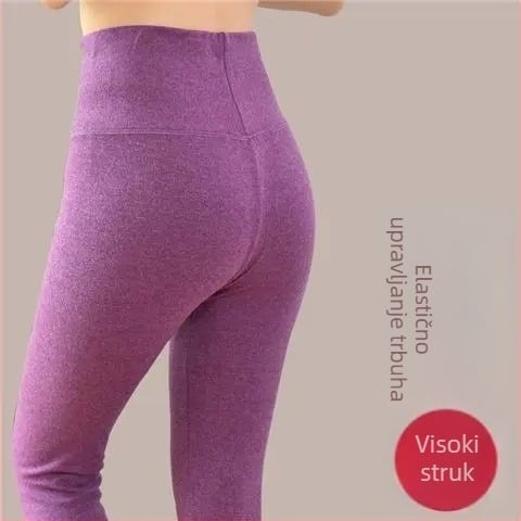 Ženske dvostrano velur hlače za grijanje, duge, visoki pojas, 90-95% poliester