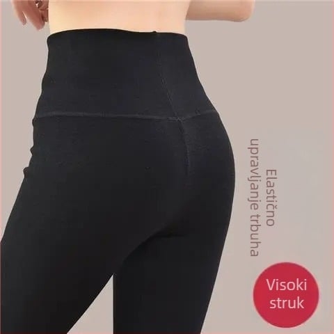 Ženske dvostrano velur hlače za grijanje, duge, visoki pojas, 90-95% poliester