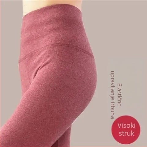 Ženske dvostrano velur hlače za grijanje, duge, visoki pojas, 90-95% poliester