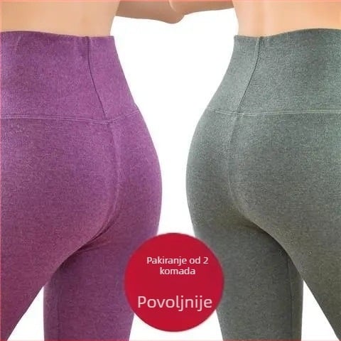 Ženske dvostrano velur hlače za grijanje, duge, visoki pojas, 90-95% poliester