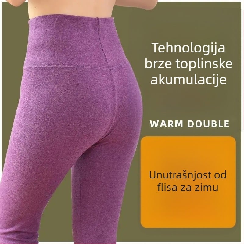 Ženske dvostrano velur hlače za grijanje, duge, visoki pojas, 90-95% poliester